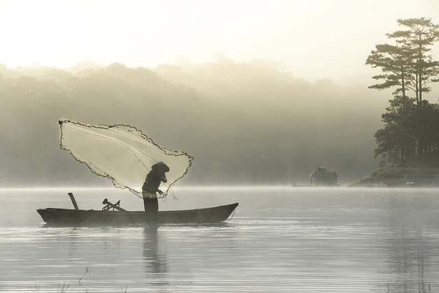 fisherman, fishing, lake